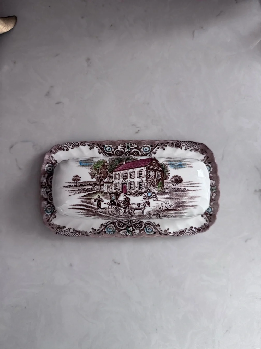 Vintage Johnson Bros Heritage Hall StaffordShire England Butter Dish